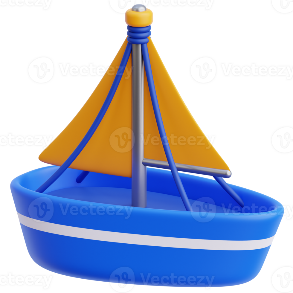 3D sailboat icon on transparent background png