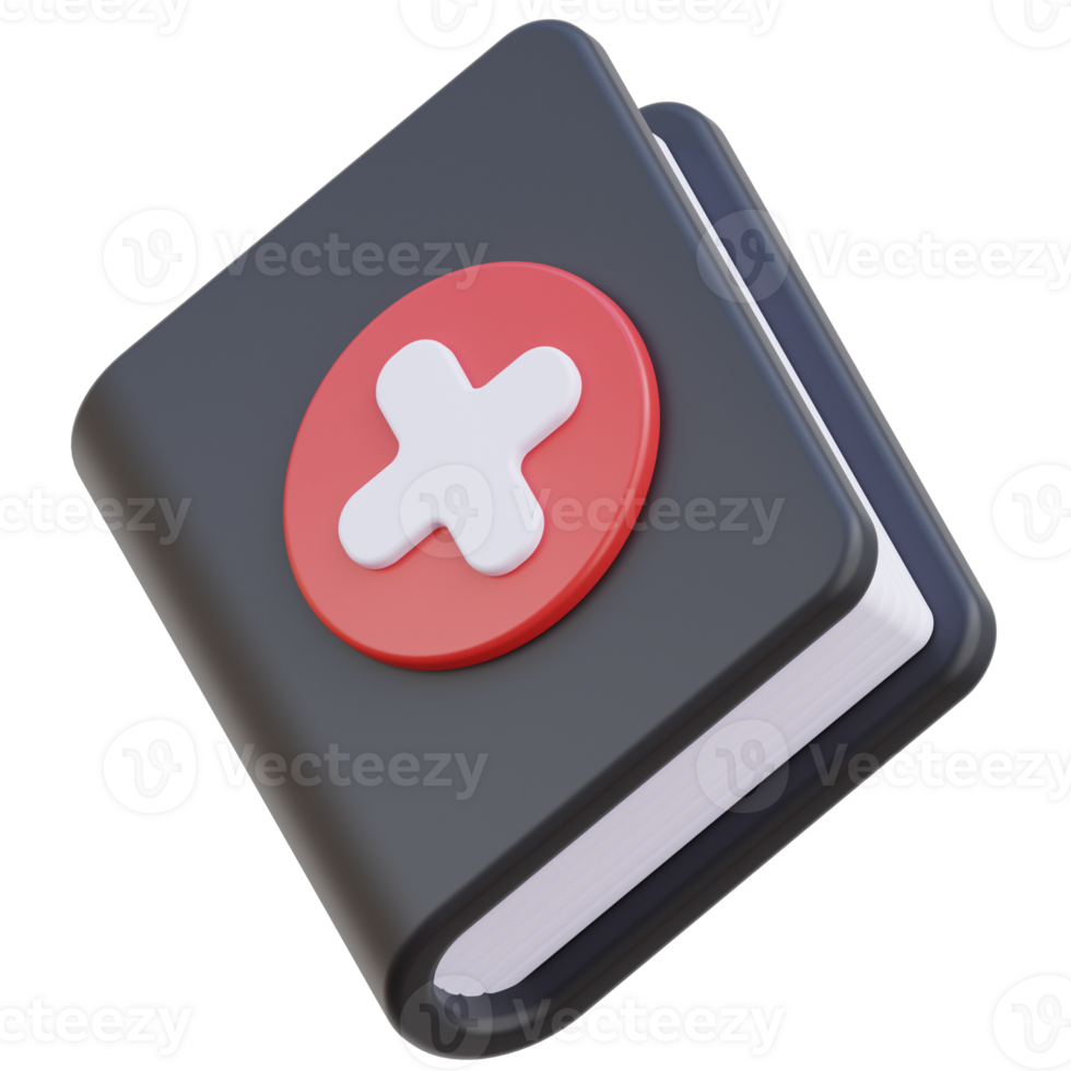 3D medical book icon on transparent background png