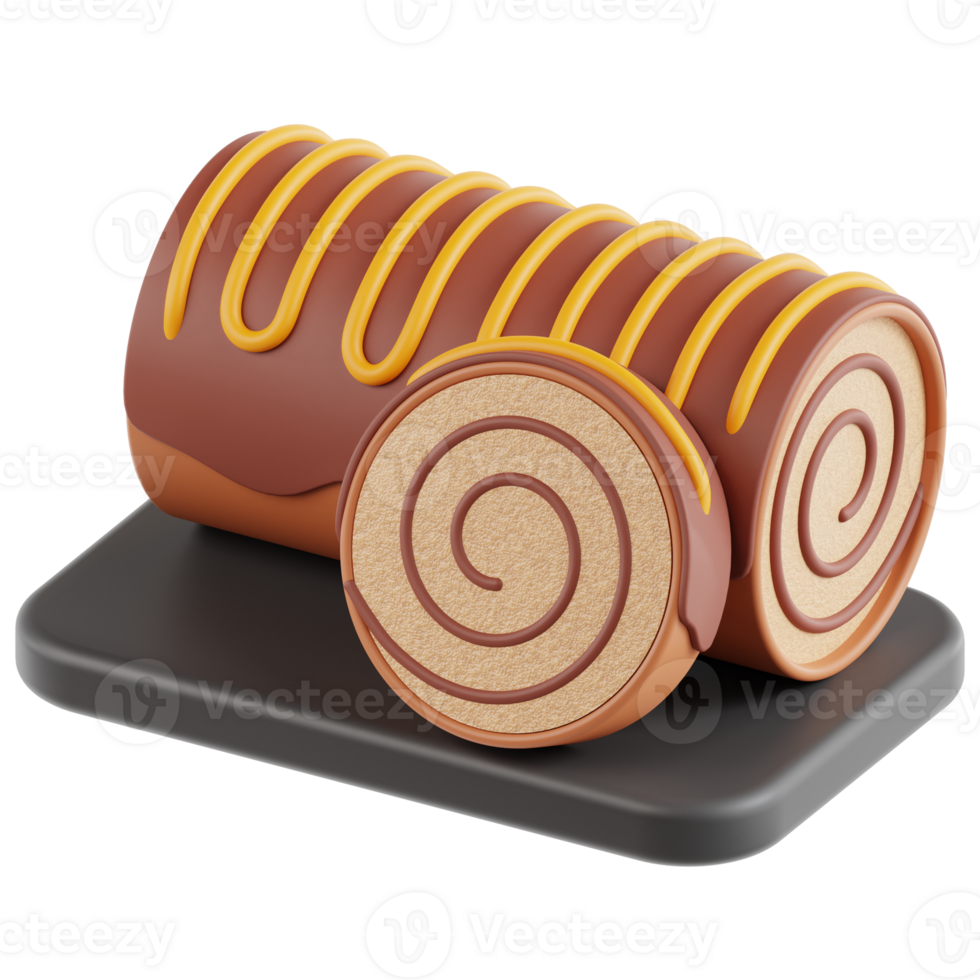 3D roll cake icon on transparent background png