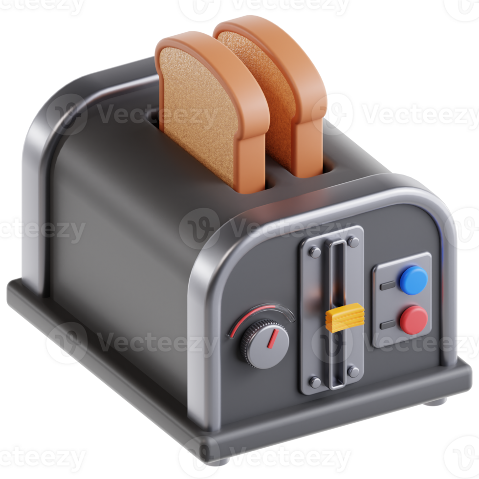 3D bread toaster icon on transparent background png