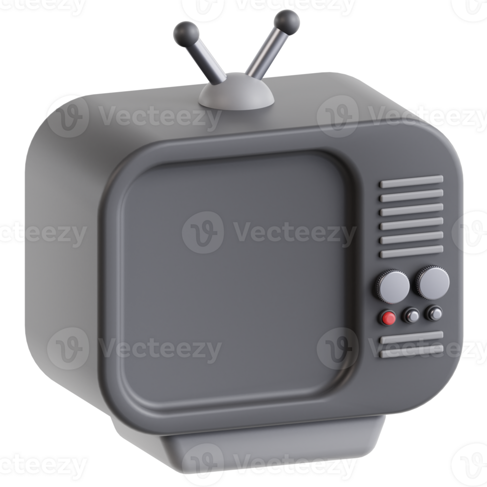 3D old tv icon on transparent background png