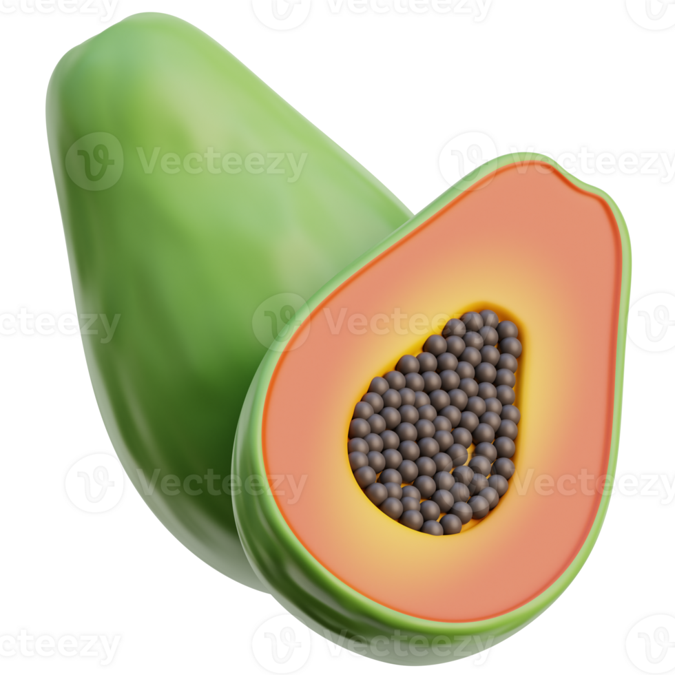 3D papaya icon on transparent background png