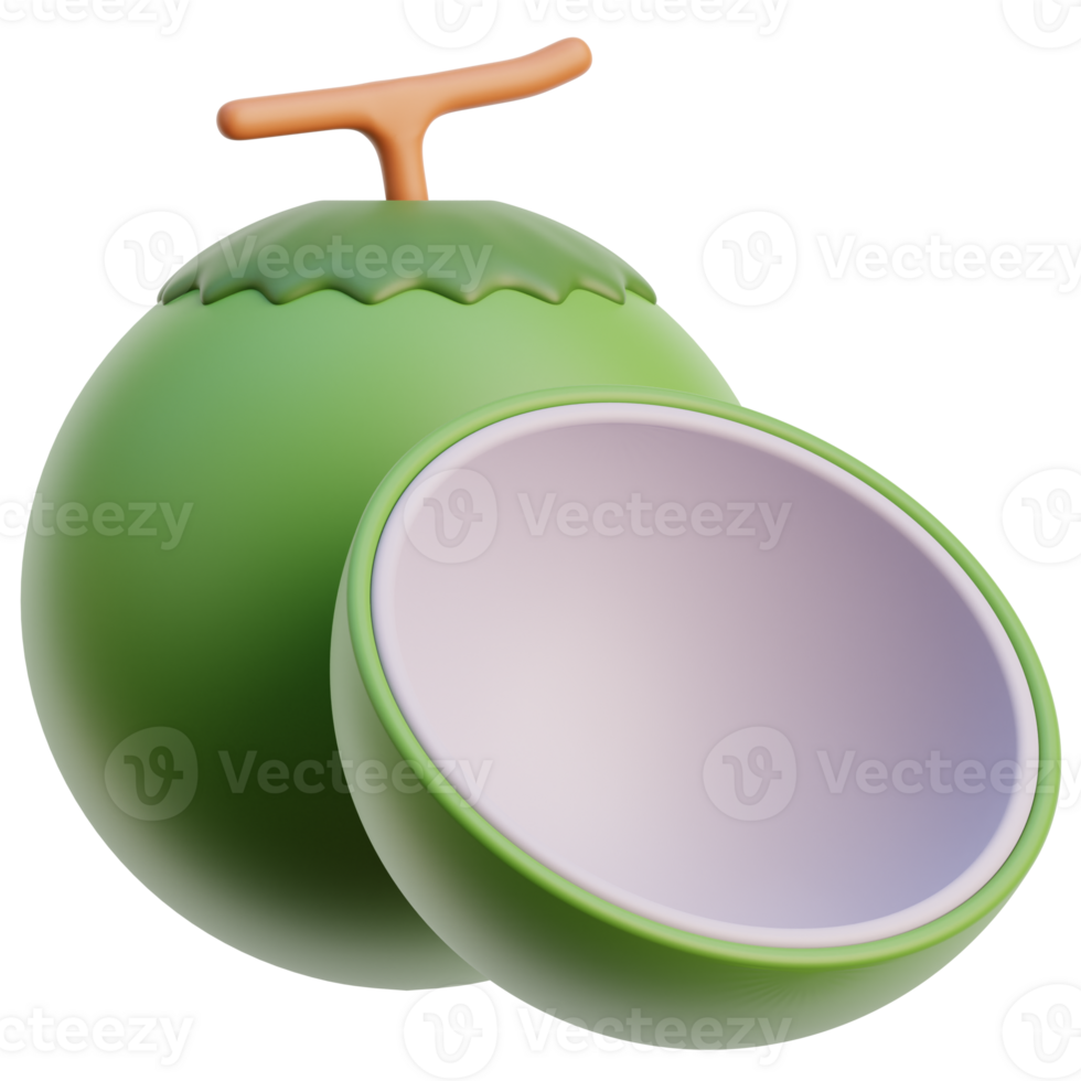 3D coconut icon on transparent background png