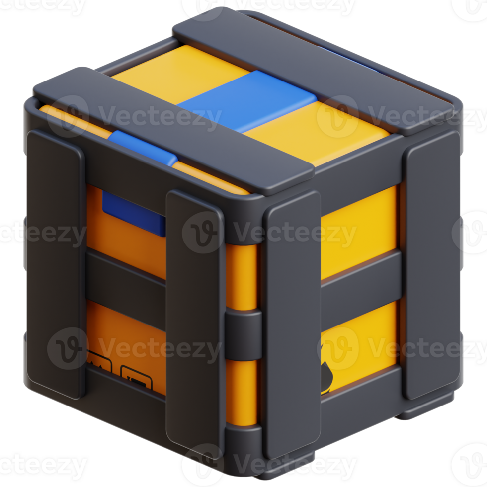 3D wooden box icon on transparent background png