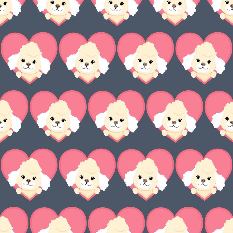 Romantic seamless pattern of poodles and hearts vector