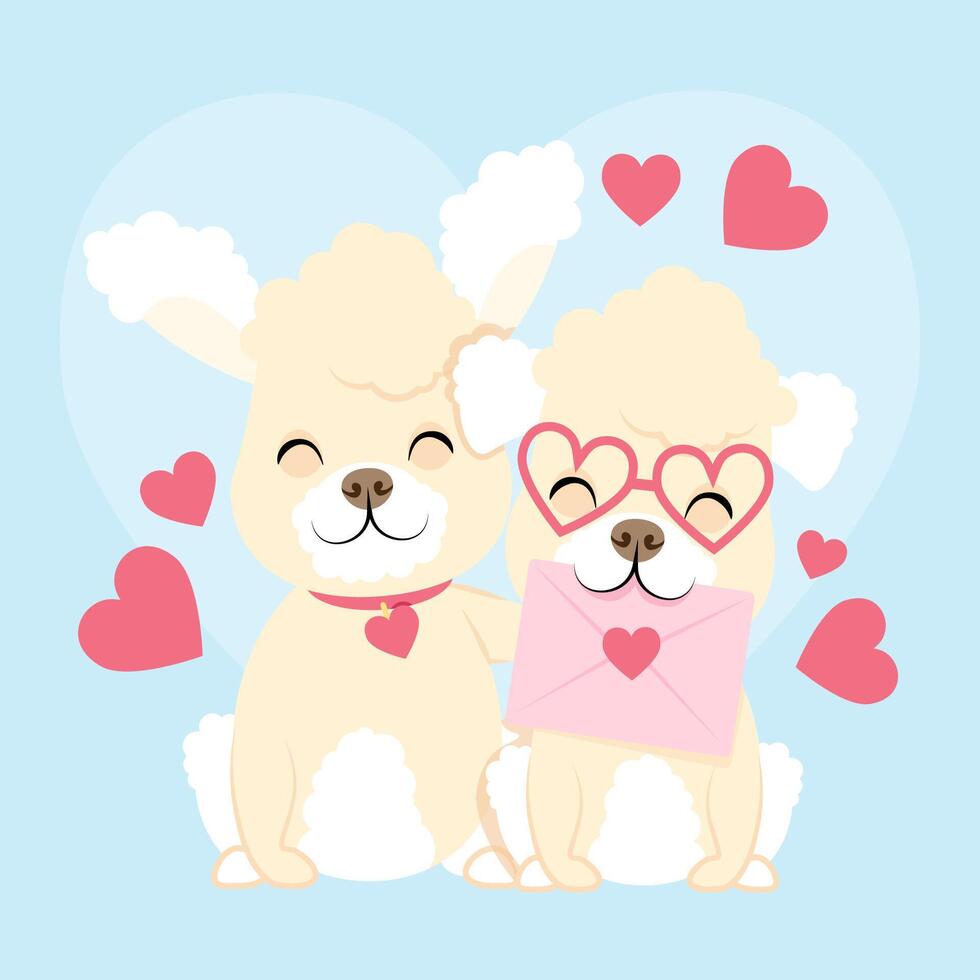 Two cute poodles in love with hearts vector