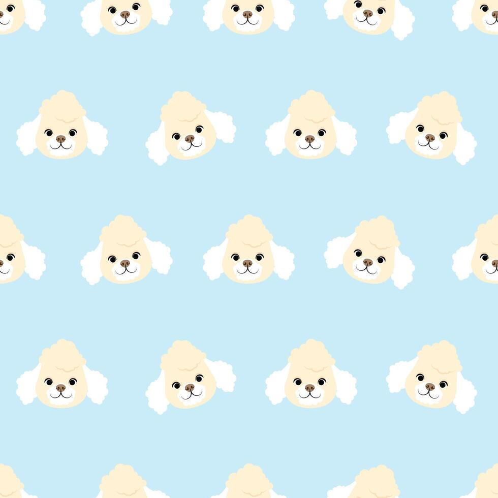 Cute poodle head in seamless pattern on blue background vector