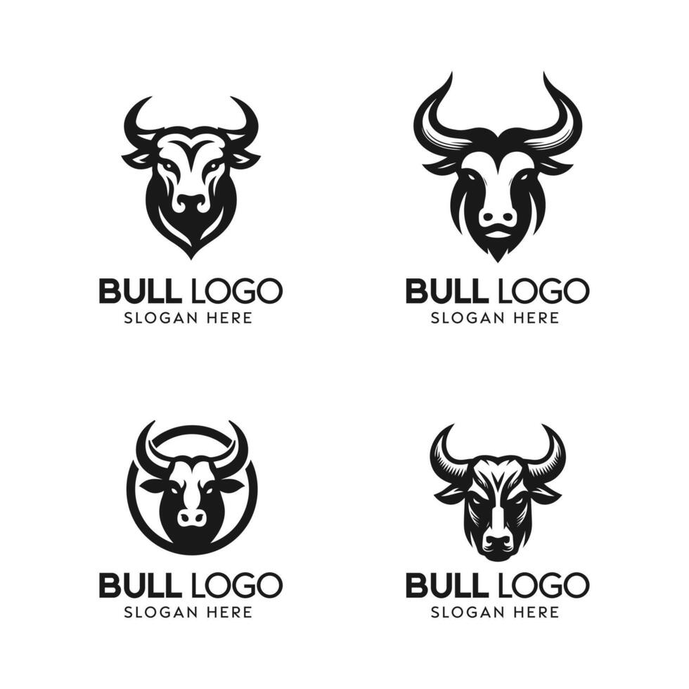 Collection of Four Stylized Bull Logos in Monochrome Design Suitable for Branding vector