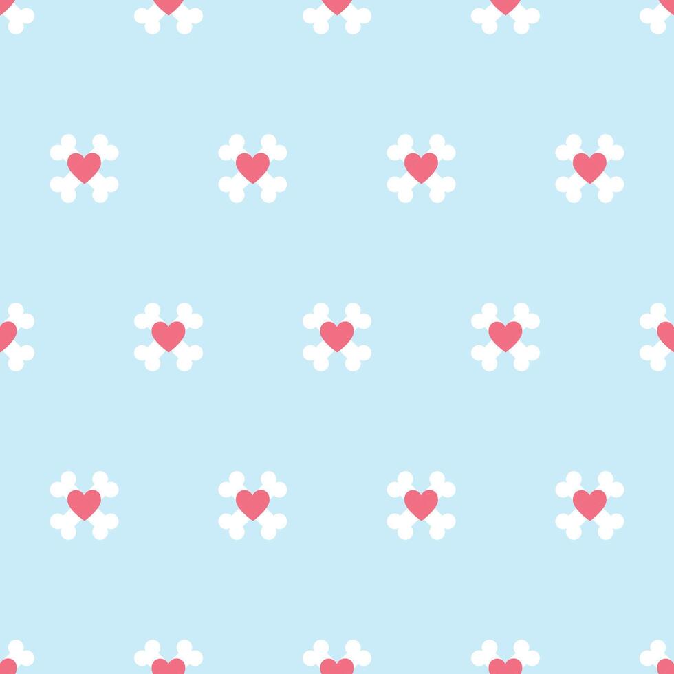 Seamless pattern of cross bones for dogs and hearts on a blue background vector