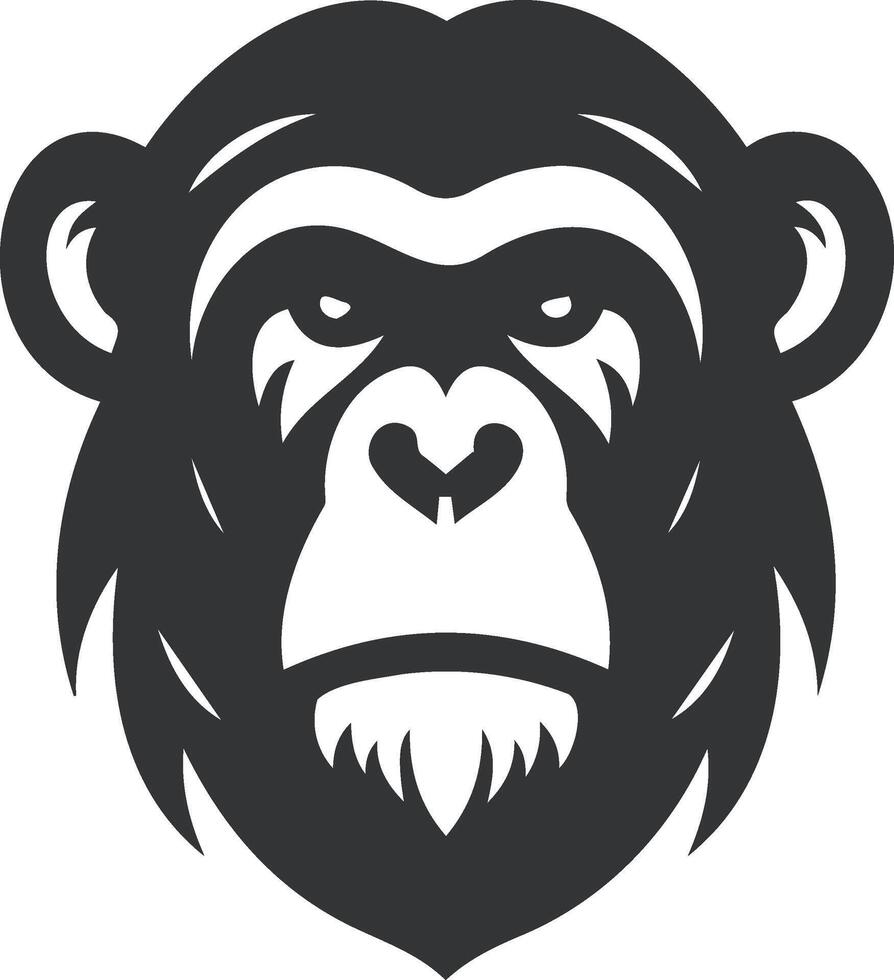 sorprendentes negro y blanco ilustración de un chimpancé cara logo diseño vector