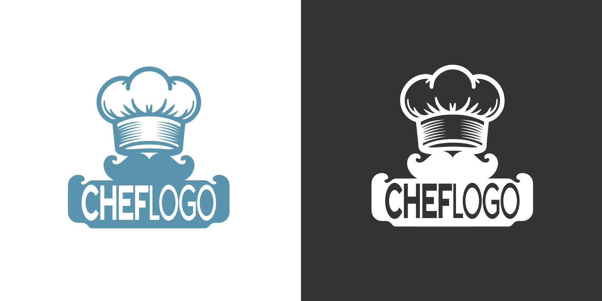 Chef Hat and Banner Logo Design in Monochrome Variations for Culinary Branding vector