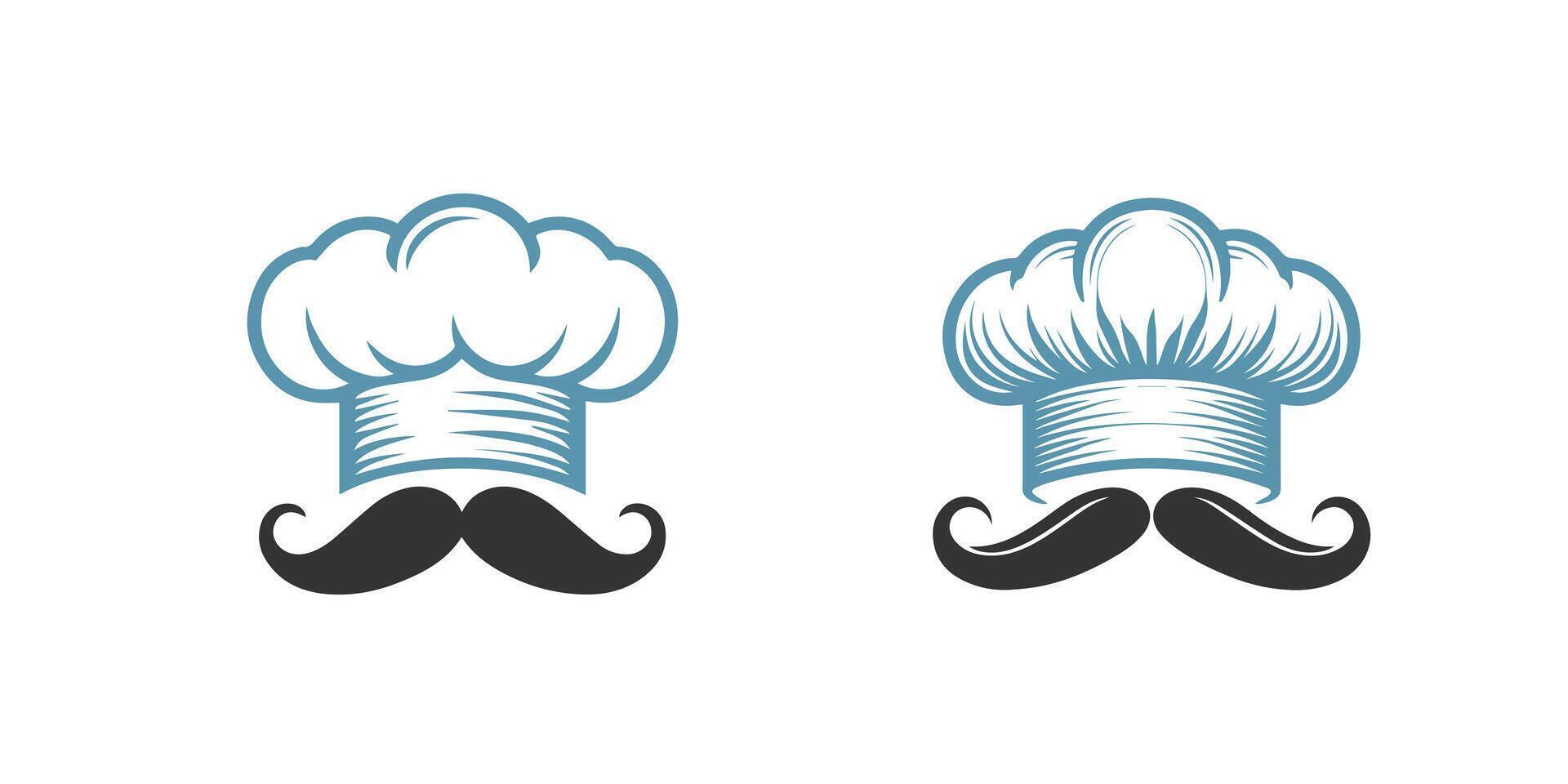 gemelo cocineros sombreros con elegante bigotes simbolizando culinario pericia y identidad vector
