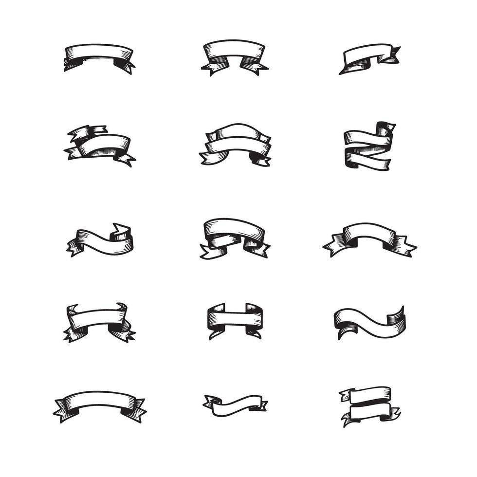 Collection of Hand-Drawn Banner Illustrations in Black and White vector