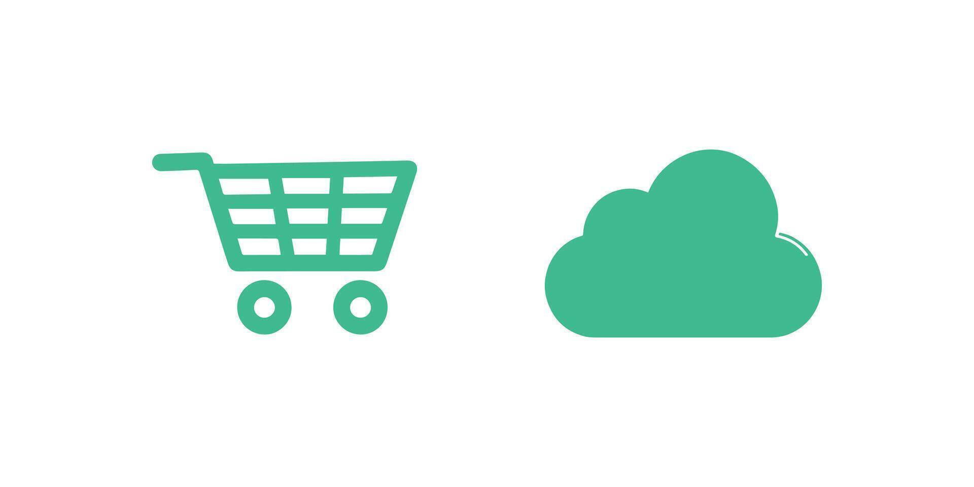 Shopping Cart and Cloud Icon Illustration on White Background Depicting Online Storage Services vector