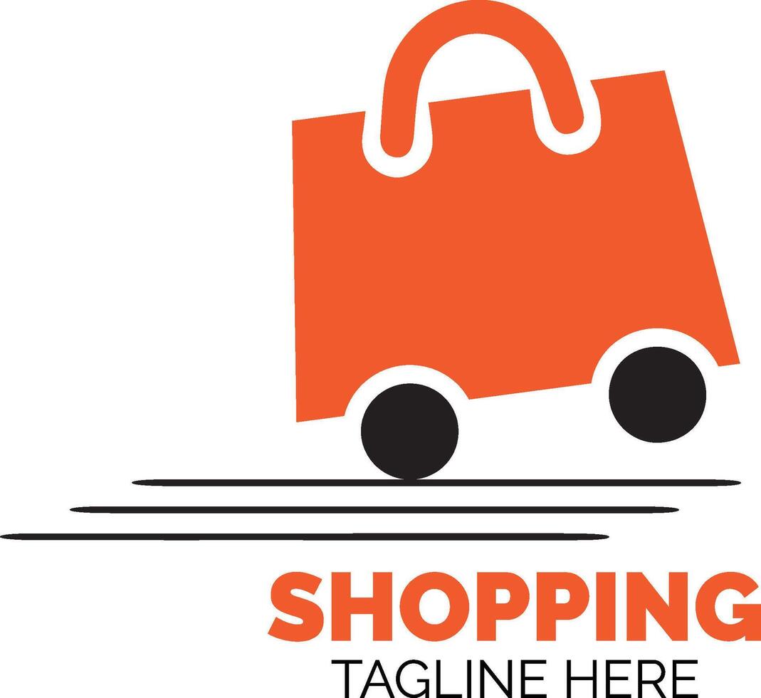 Orange Shopping Bag With Wheels Logo Design on White Background vector