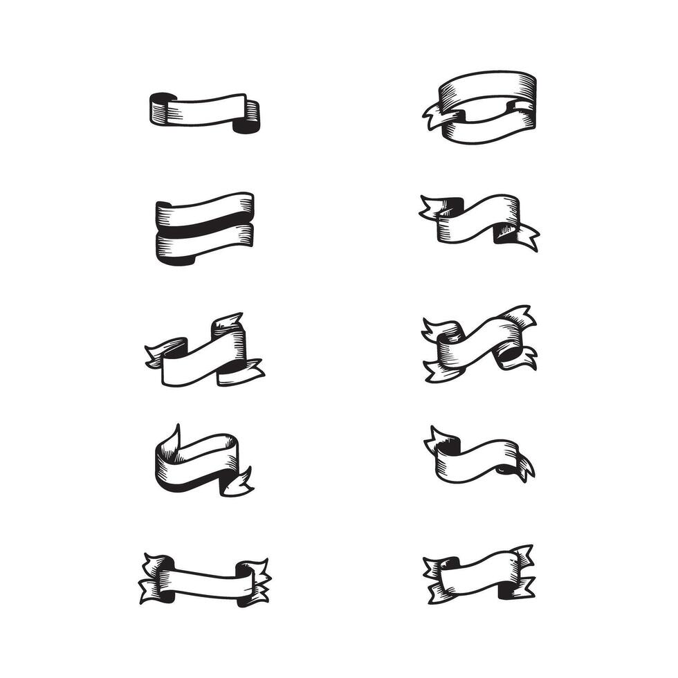 Collection of Hand-Drawn Banner Illustrations in Various Styles on White Background vector