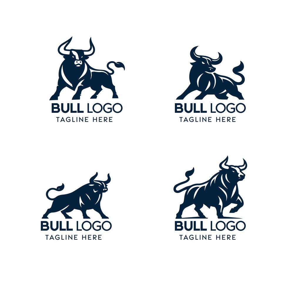 Dynamic Collection of Stylized Bull Logos in Shades of Blue vector