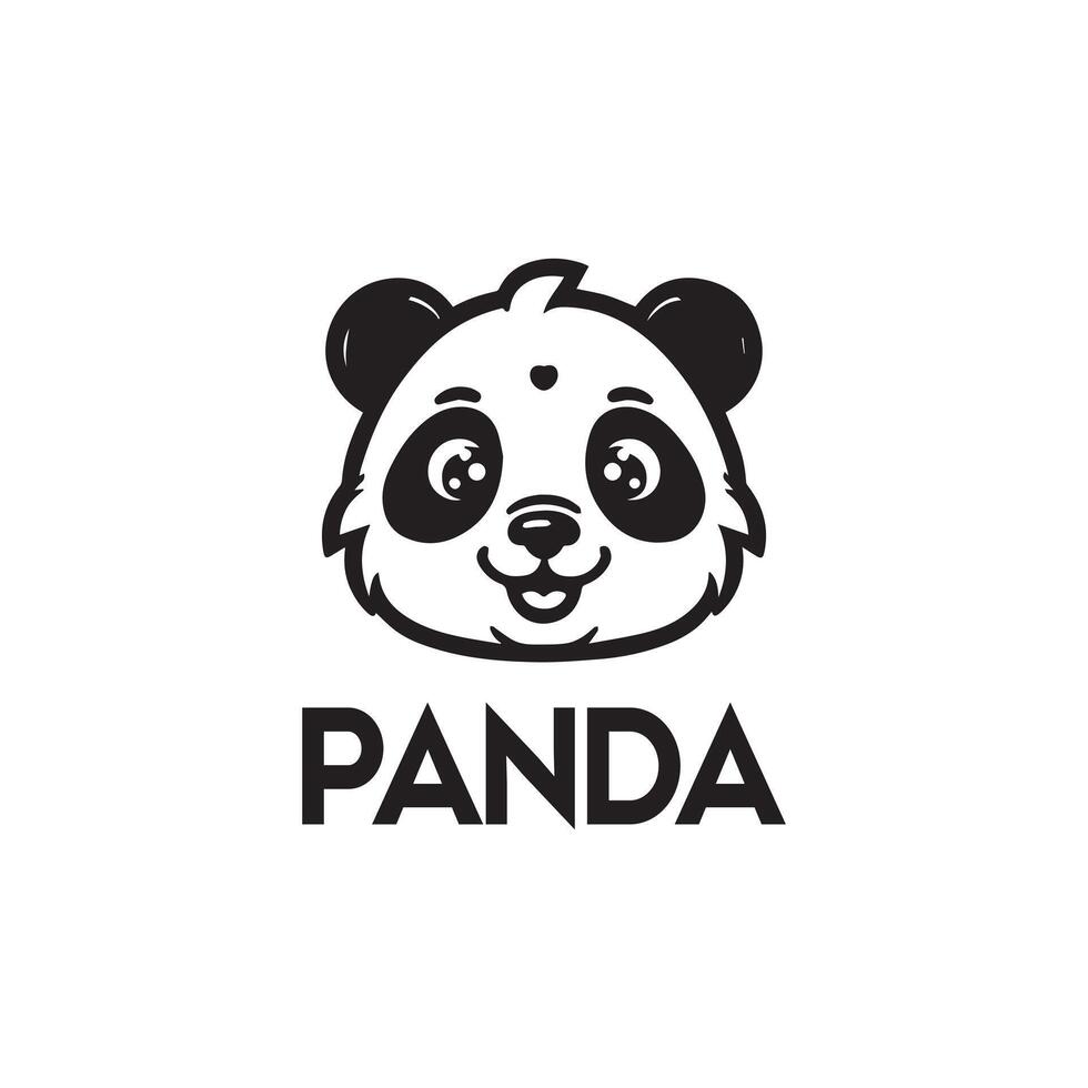 Smiling Cartoon Panda Logo in Black and White With Bold Text Below vector