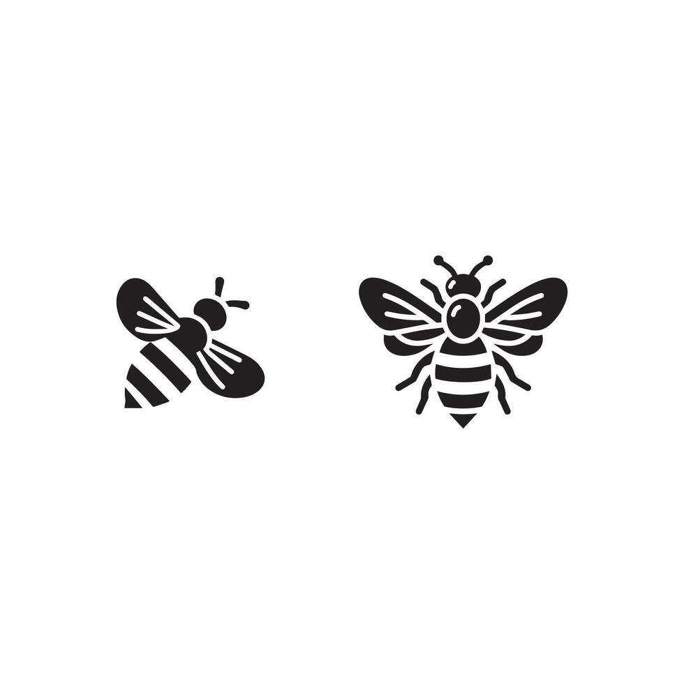 Simplistic Black and White Bee Illustrations Showcasing Two Different Styles vector