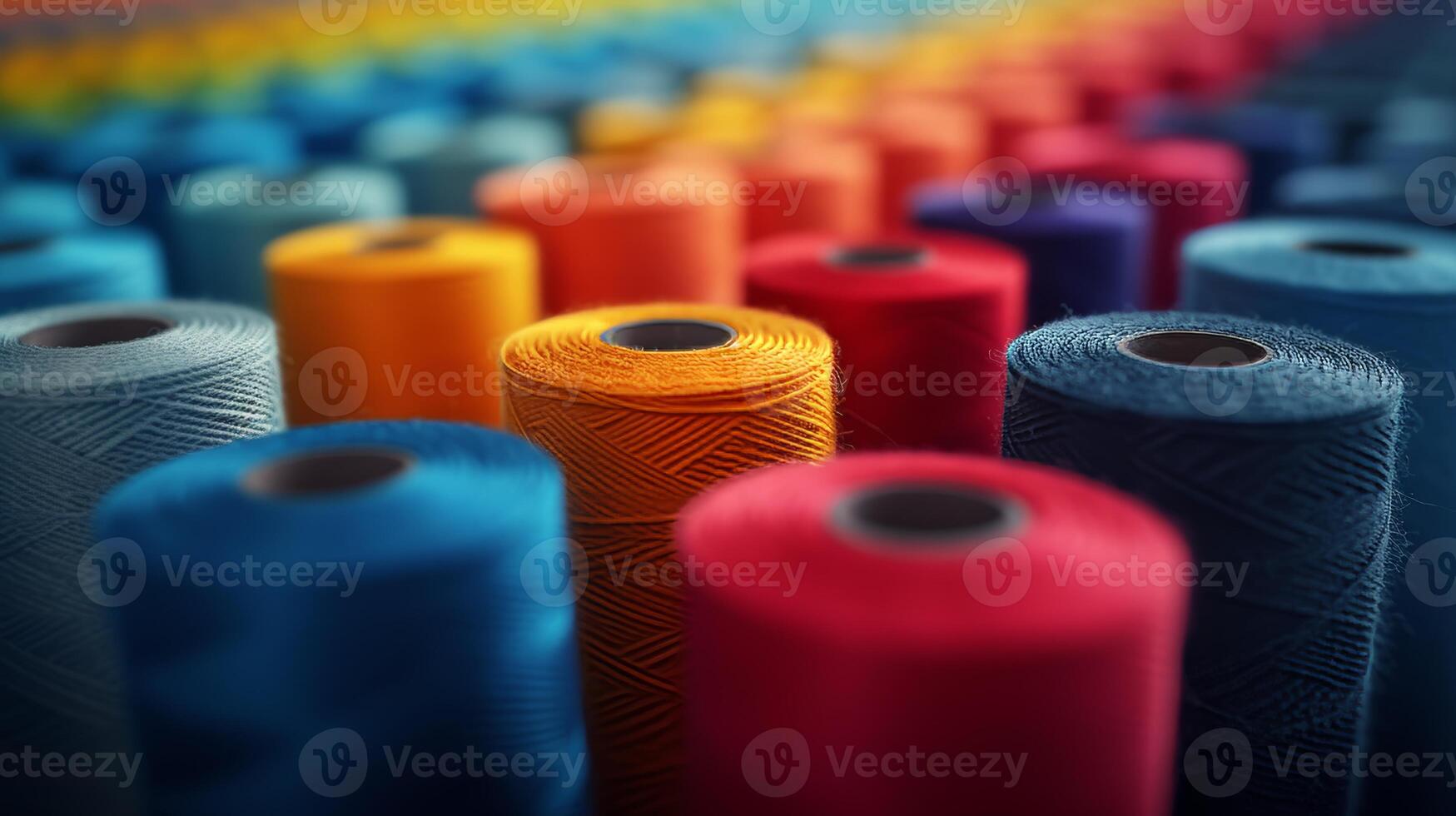 AI generated Vibrant assortment of colorful cotton threads on tailor textile fabric background photo