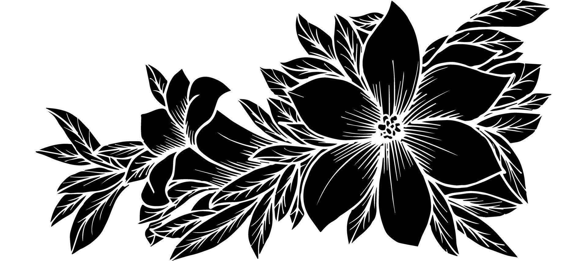 black flower outline blossom decorative design background vector