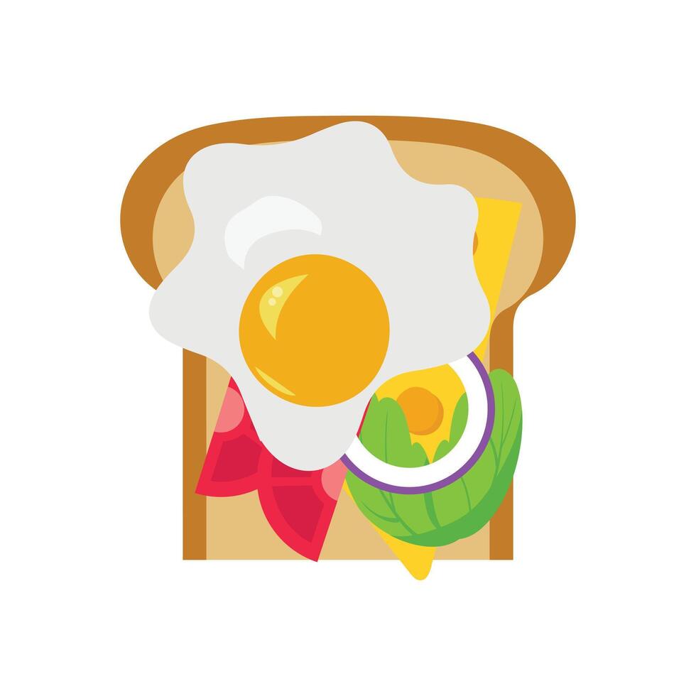 Sandwich with fried egg and bread toast, collection of wheat sandwiches vector illustration, with butter, fried eggs, cheese, Breakfast concept toast. Slices of toast. Flat design style.