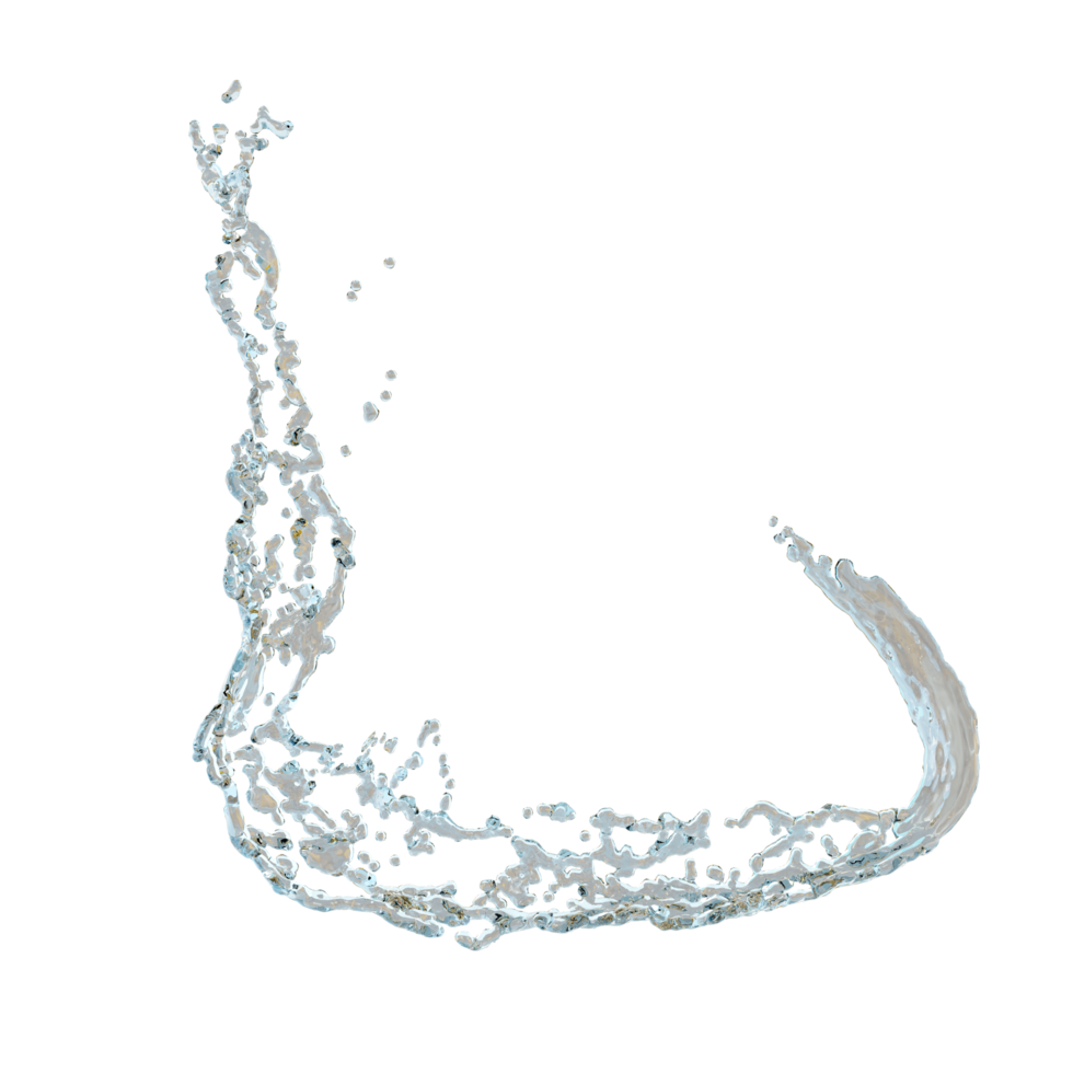 3d clear blue water scattered around, water splash transparent isolated. 3d render illustration png