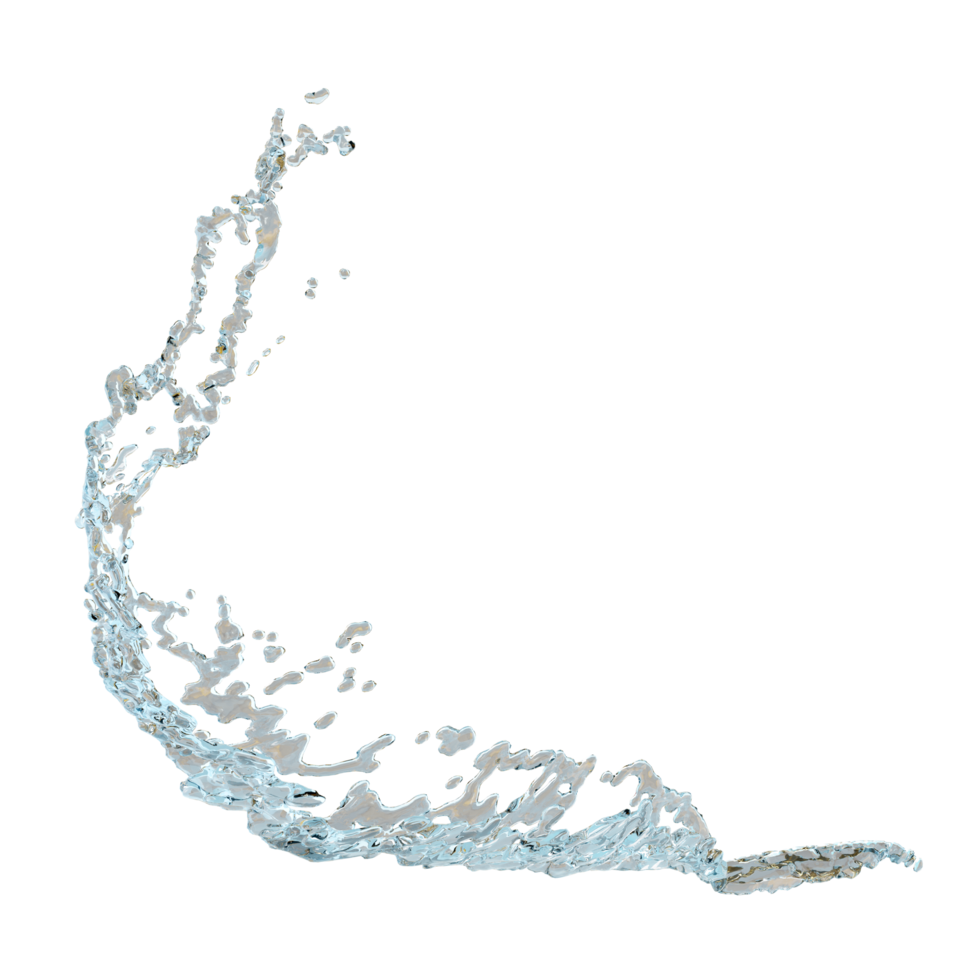 3d clear blue water scattered around, water splash transparent isolated. 3d render illustration png