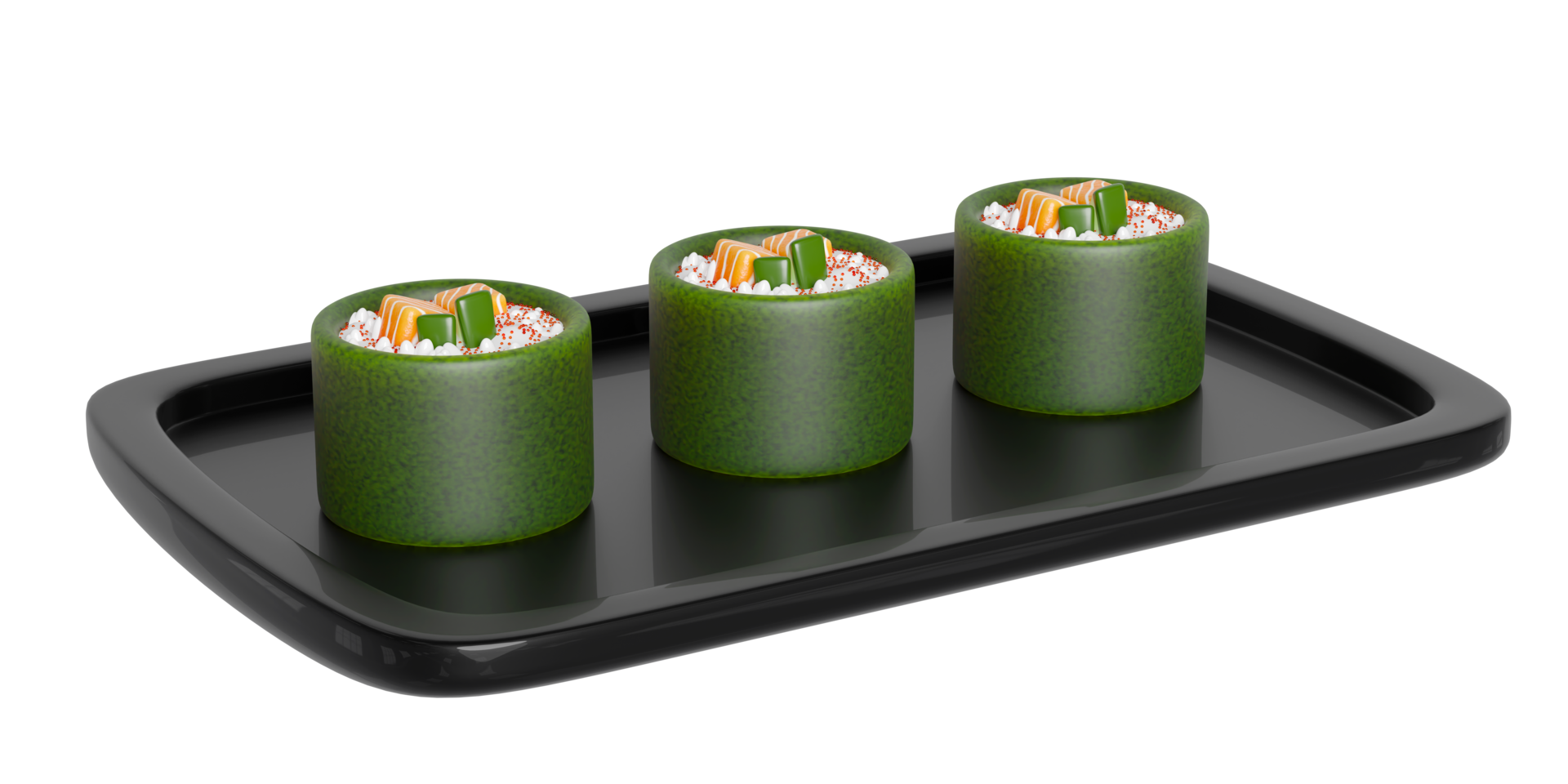 3d salmon onigiri sushi on food tray, japanese food isolated concept, 3d render illustration png