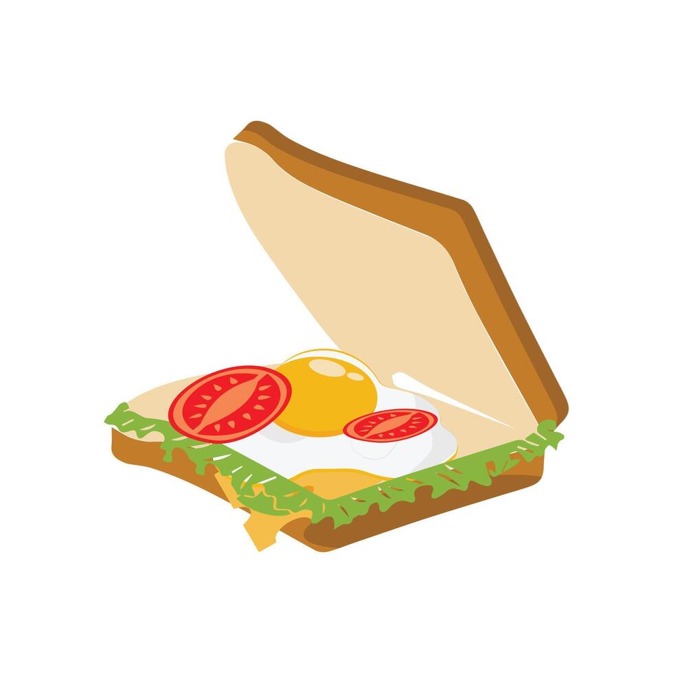 Sandwich with fried egg and bread toast, collection of wheat sandwiches vector illustration, with butter, fried eggs, cheese, Breakfast concept toast. Slices of toast. Flat design style.