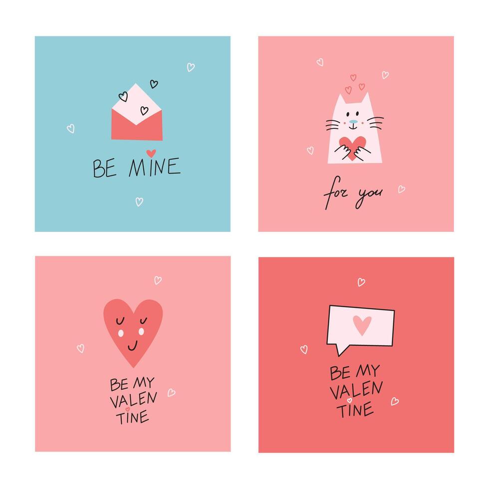 Cute Valentine cards set vector