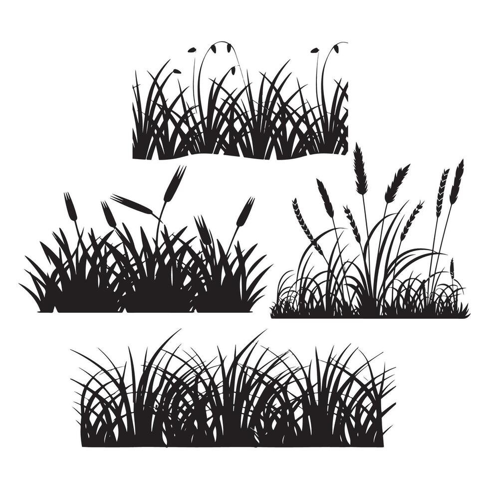 colección de siluetas de borde de hierba negra vector