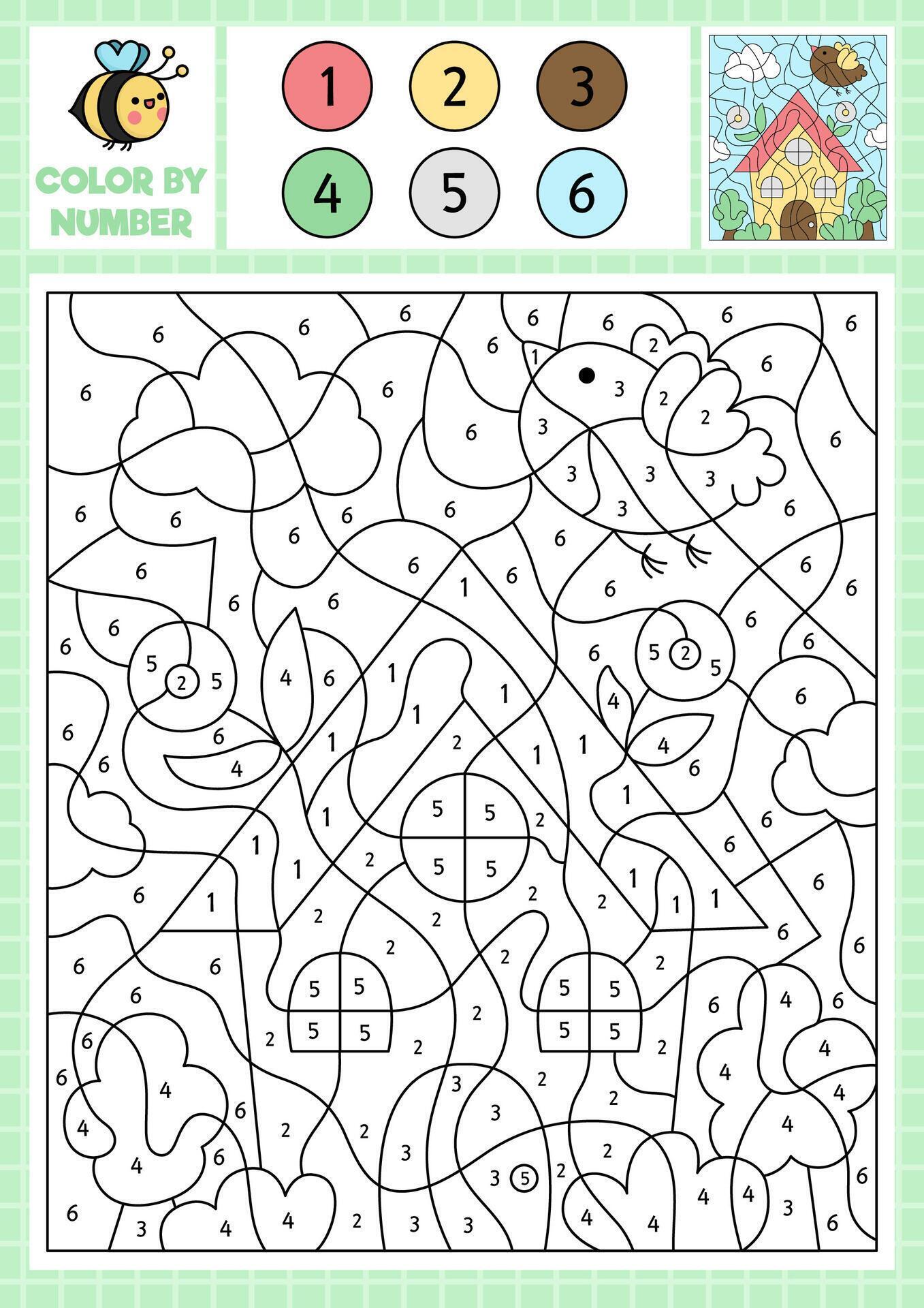 Vector garden or farm color by number activity with cute kawaii country ...