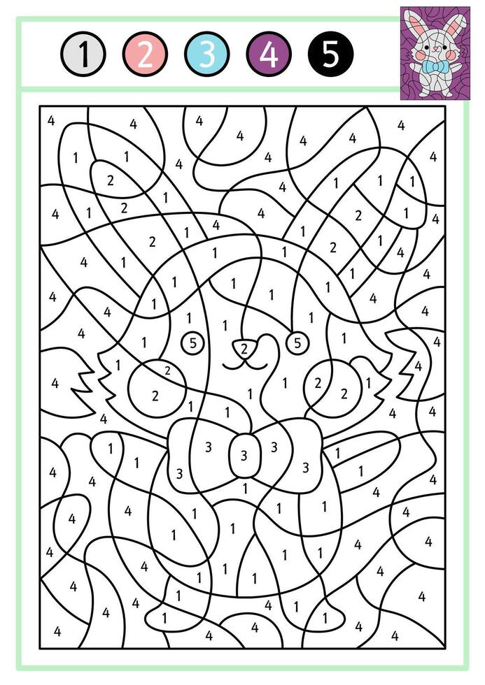 vector Pascua de Resurrección color por número actividad con linda kawaii conejito. primavera fiesta escena. negro y blanco contando juego con gracioso Conejo. jardín colorante página para niños