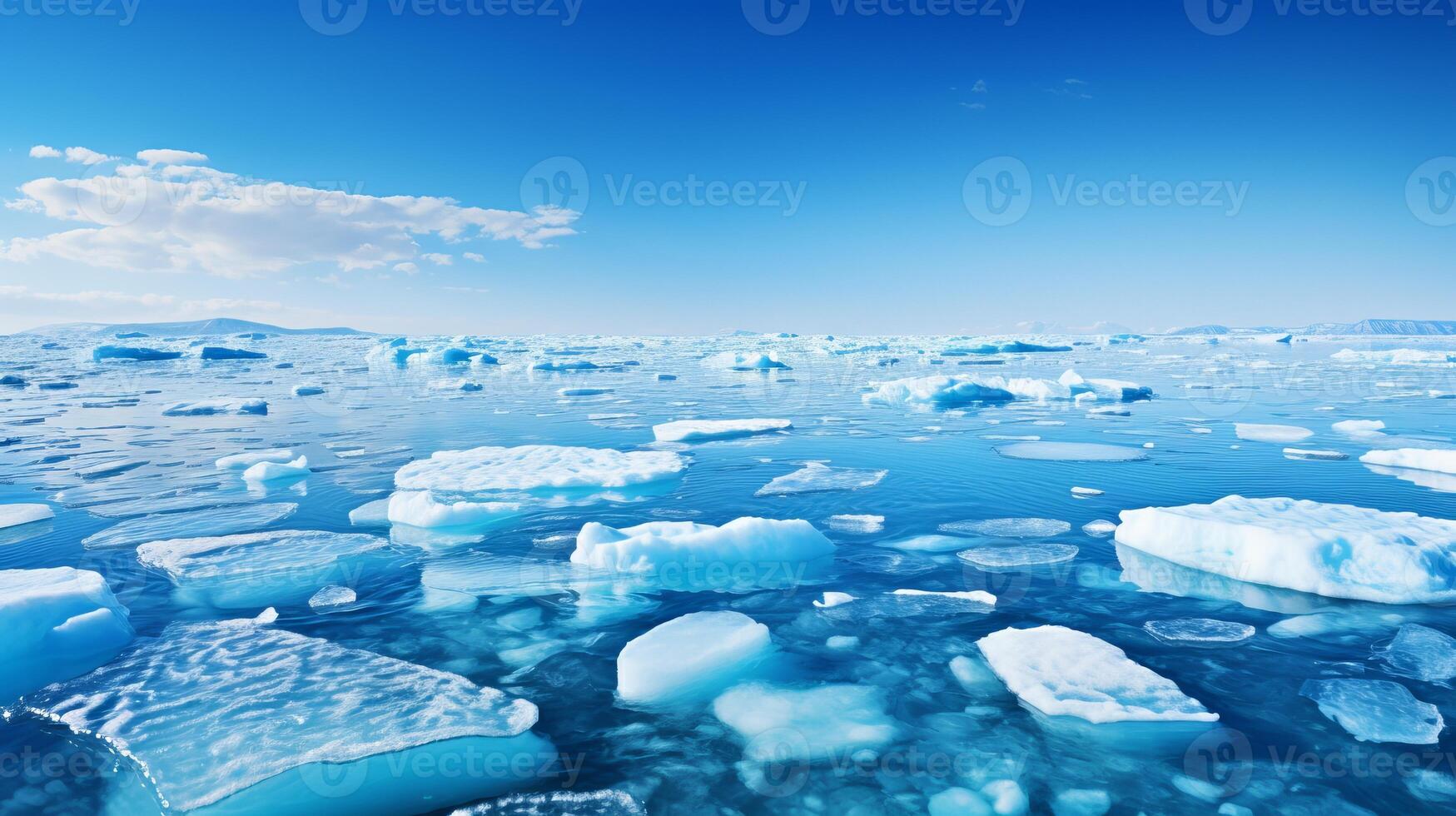 ai generado derritiendo hielo hojas en el ártico océano, global calentamiento y clima cambio concepto. foto