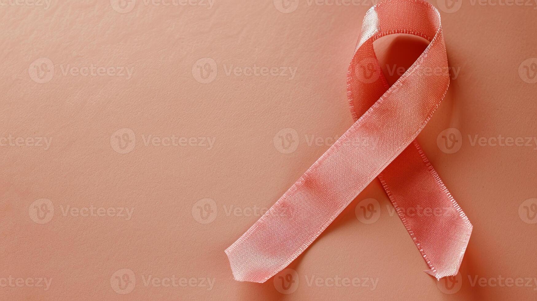 AI generated Breast cancer awareness month symbol   pink ribbon on isolated pink background with copy space photo