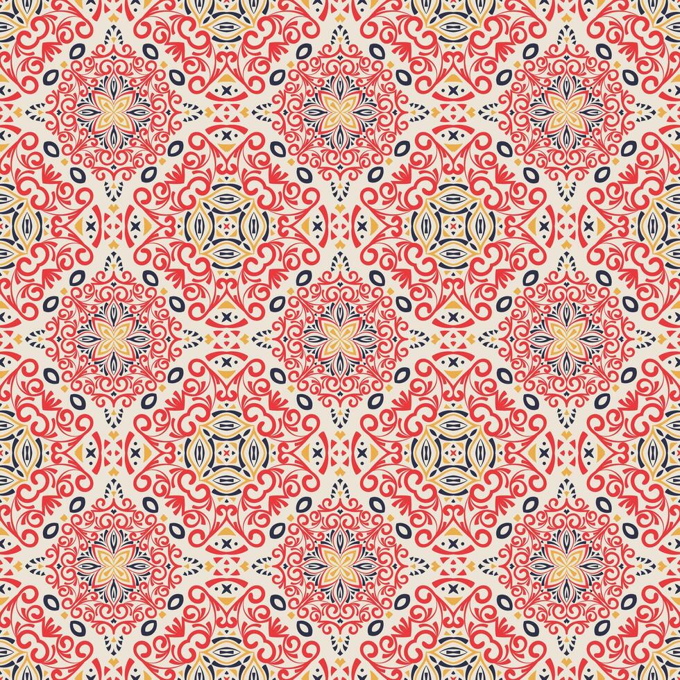 Islamic seamless pattern. Repeating arabesque background. Morocco red motif for design prints. Repeat arabian texture. Arab ornate girih background for textile, scarfs, ceramic tile vector