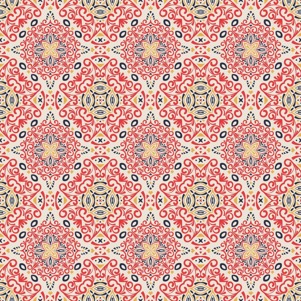 Islamic seamless pattern. Repeating arabesque background. Morocco red motif for design prints. Repeat arabian texture. Arab ornate girih background for textile, scarfs, ceramic tile vector