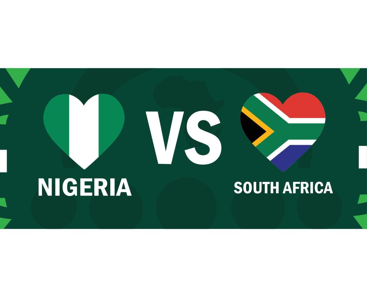 Nigeria y sur África partido banderas corazón africano naciones 2023 emblemas equipos países africano fútbol americano símbolo logo diseño vector ilustración