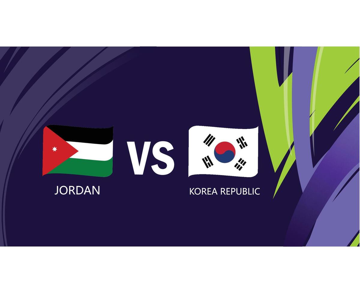 Jordanie And Korea Republic Match Semi Final Flags Ribbon Asian Nations 2023 Emblems Teams Countries Asian Football Symbol Logo Design Vector Illustration