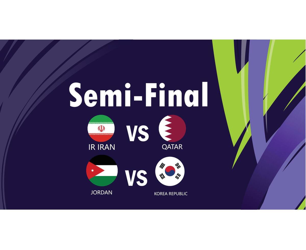 Matches Semi-Finals Emblems Flags Asian Nations 2023 Teams Countries Asian Football Symbol Logo Design Vector Illustration