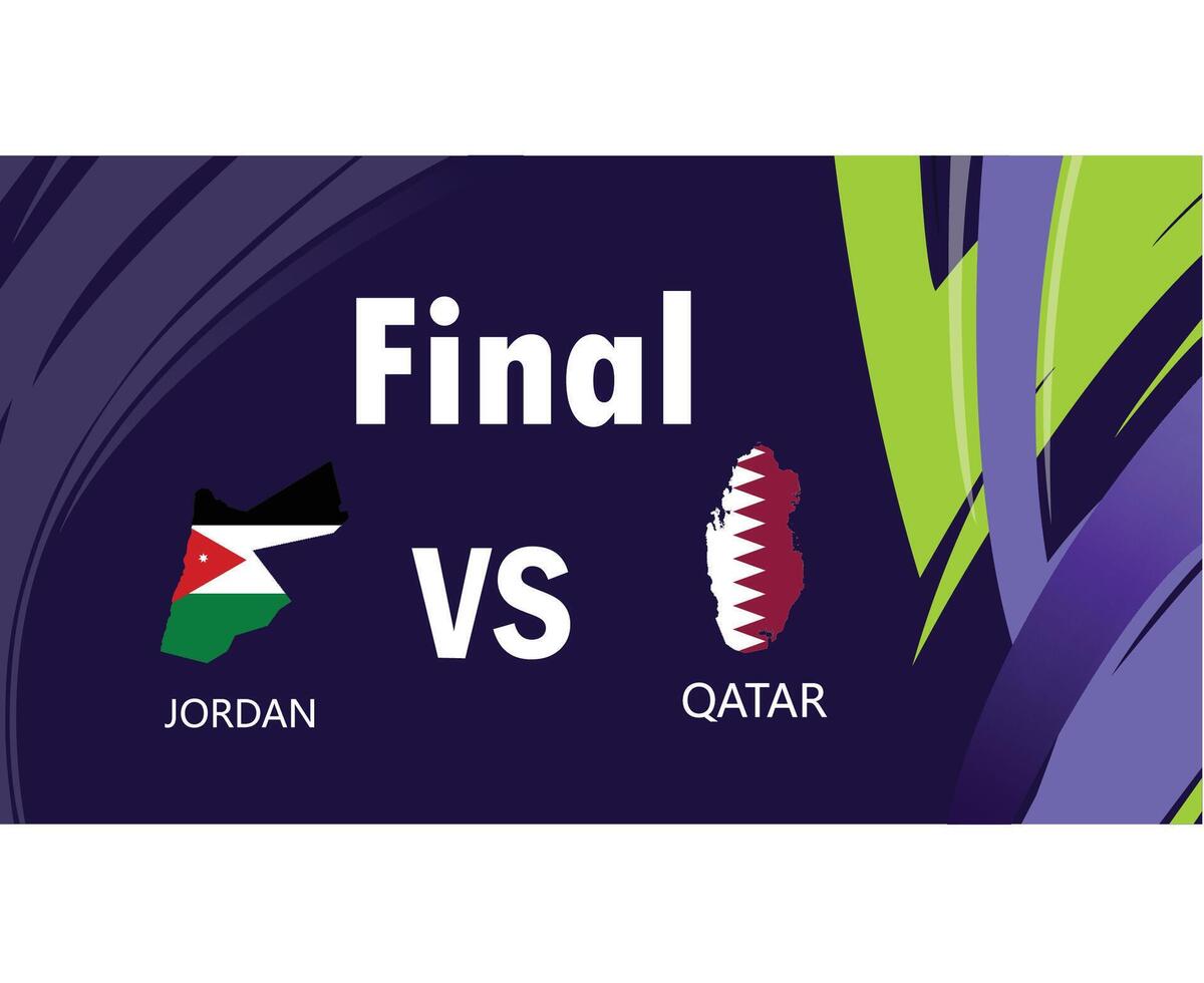 jordania y Katar partido final mapa banderas asiático naciones 2023 emblemas equipos países asiático fútbol americano símbolo logo diseño vector ilustración