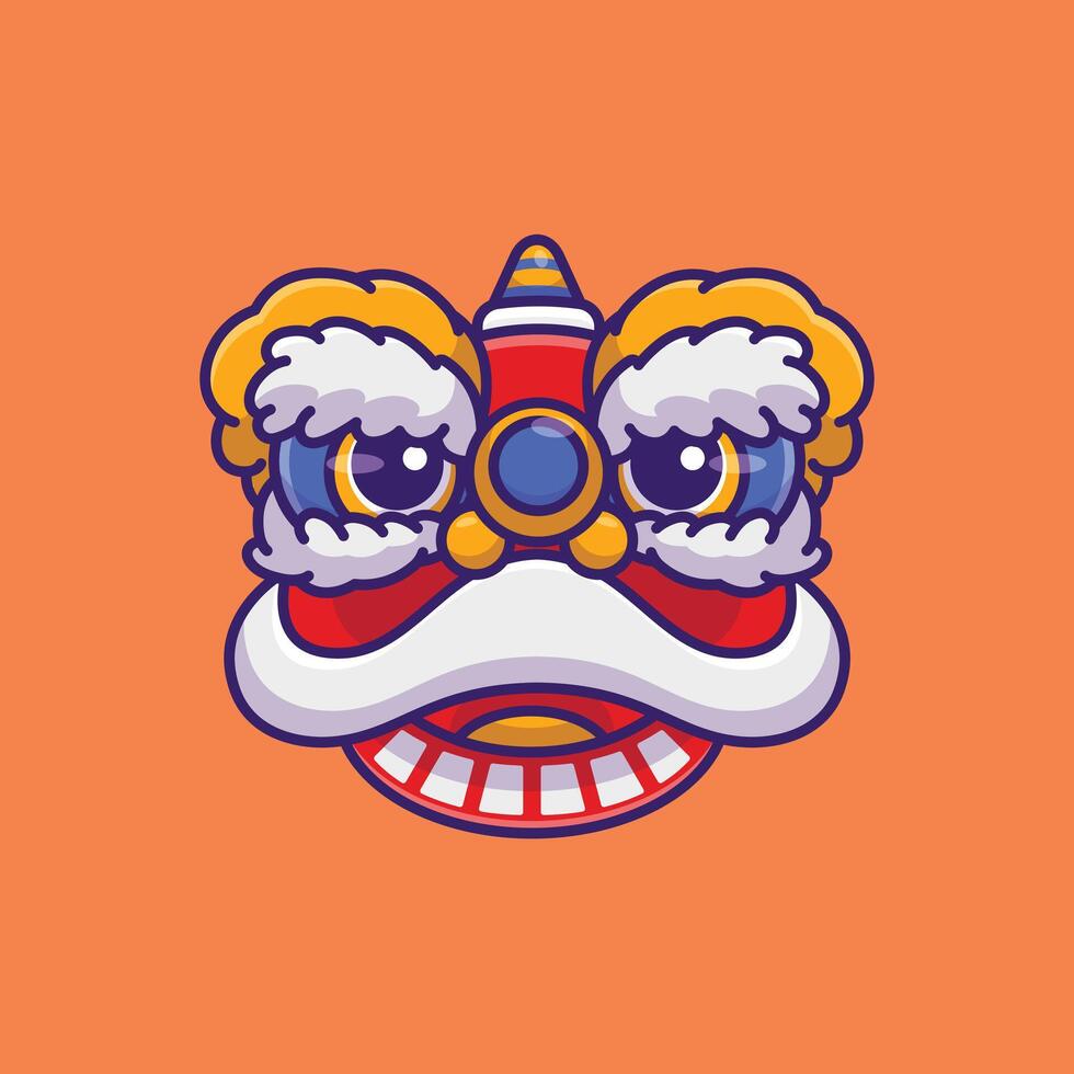 Cute avatar blue lion dance head cartoon vector illustration chinese lunar new year concept icon isolated