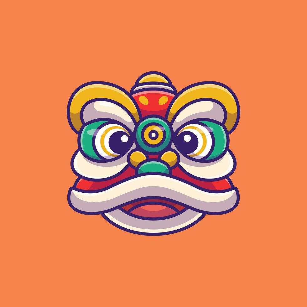 Cute avatar green lion dance head cartoon vector illustration chinese lunar new year concept icon isolated
