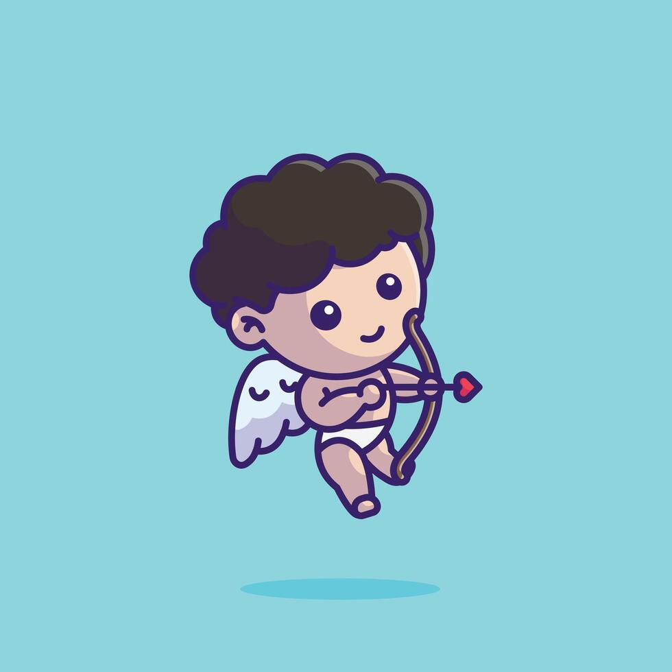 Cute cupid with love arrow cartoon vector illustration valentine concept icon isolated