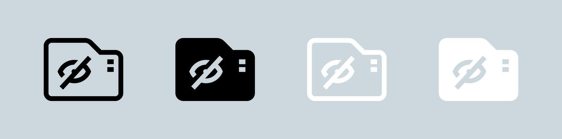Hidden folder icon set in black and white. Private signs vector illustration.