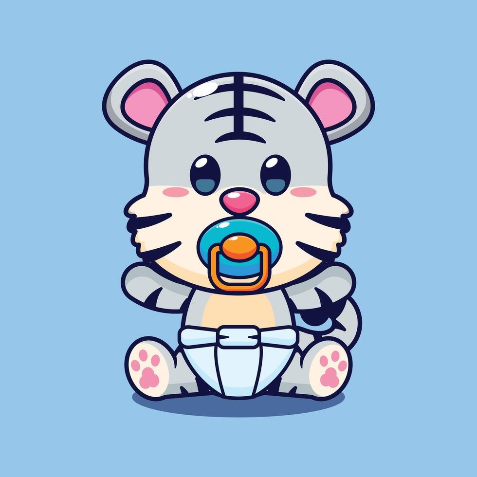 Baby white tiger cartoon vector illustration.