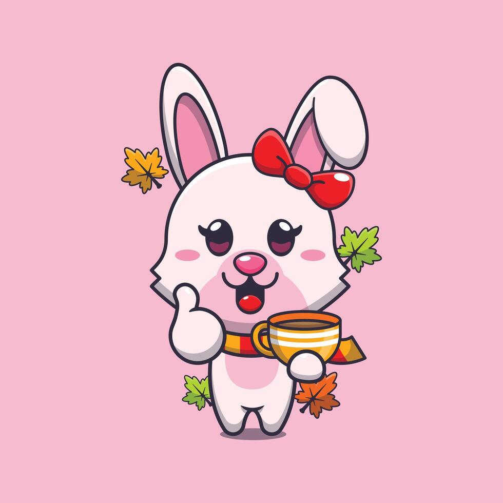 Cute bunny with coffee in autumn season. vector