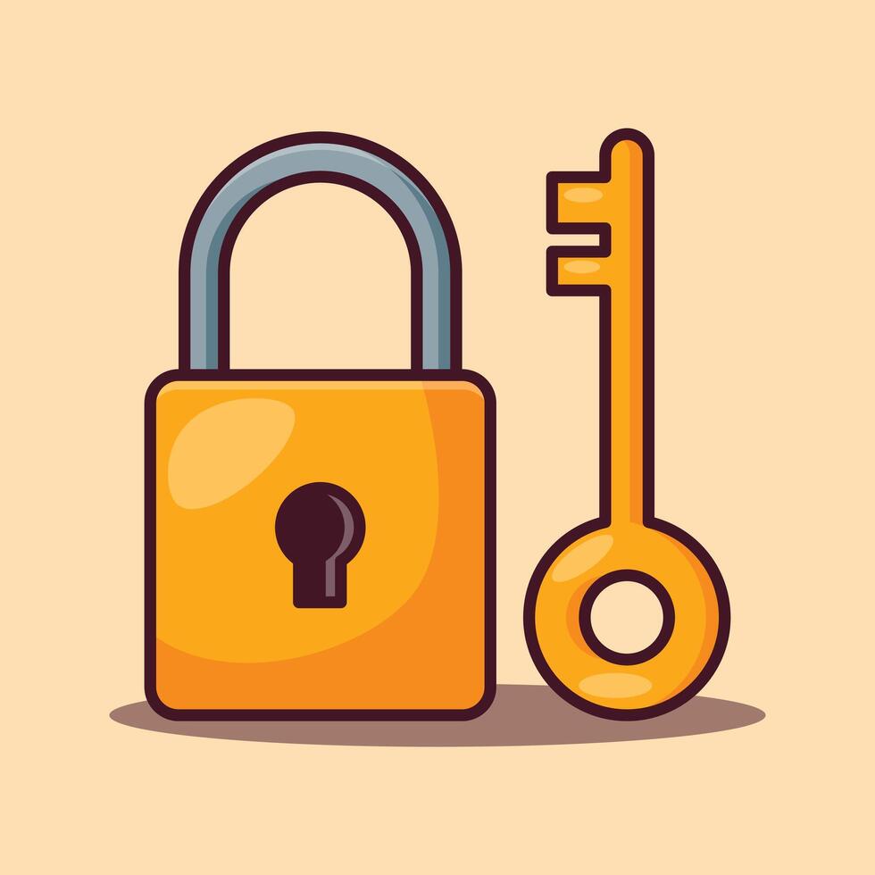 padlock and key cartoon vector illustration.