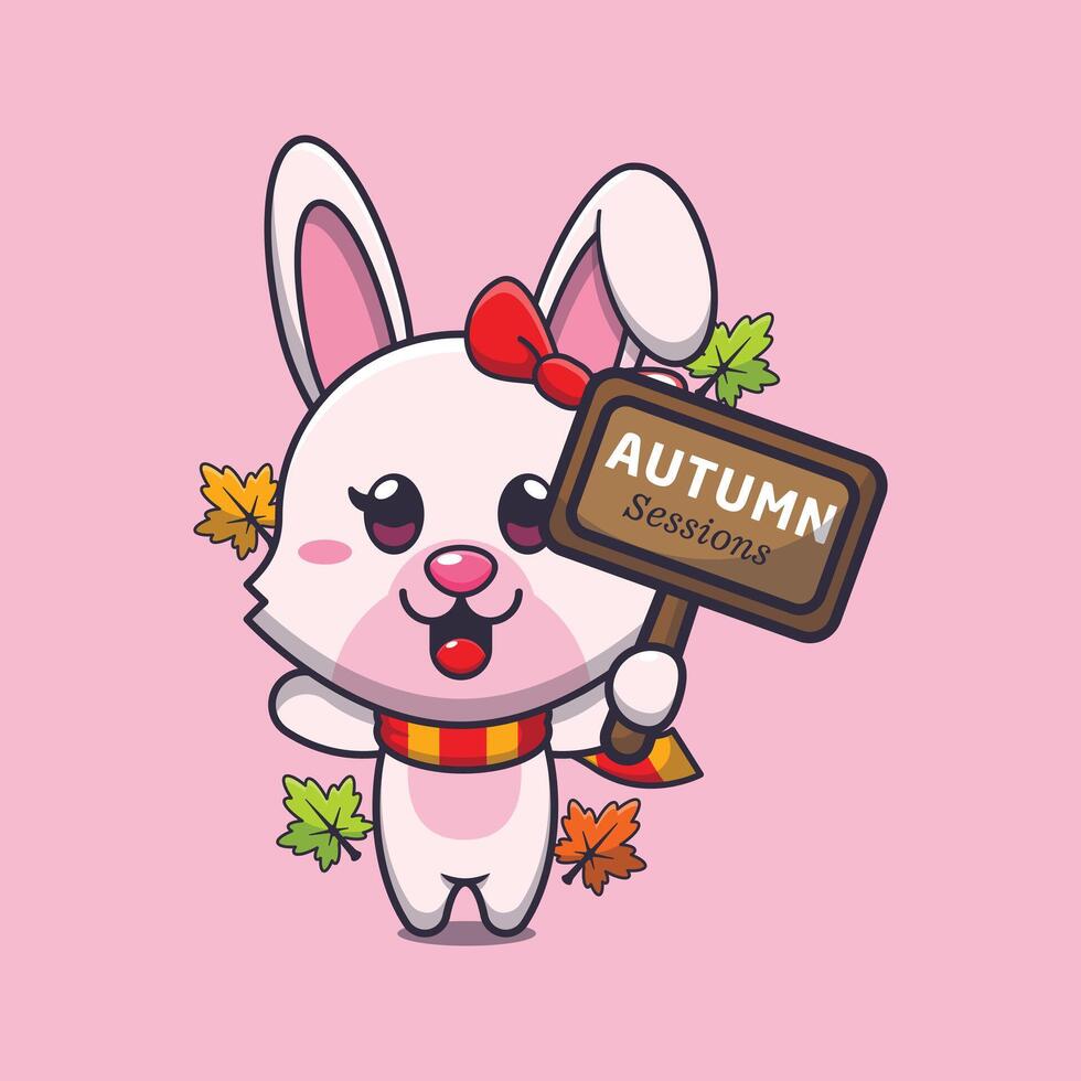 Cute bunny with autumn sign board. vector